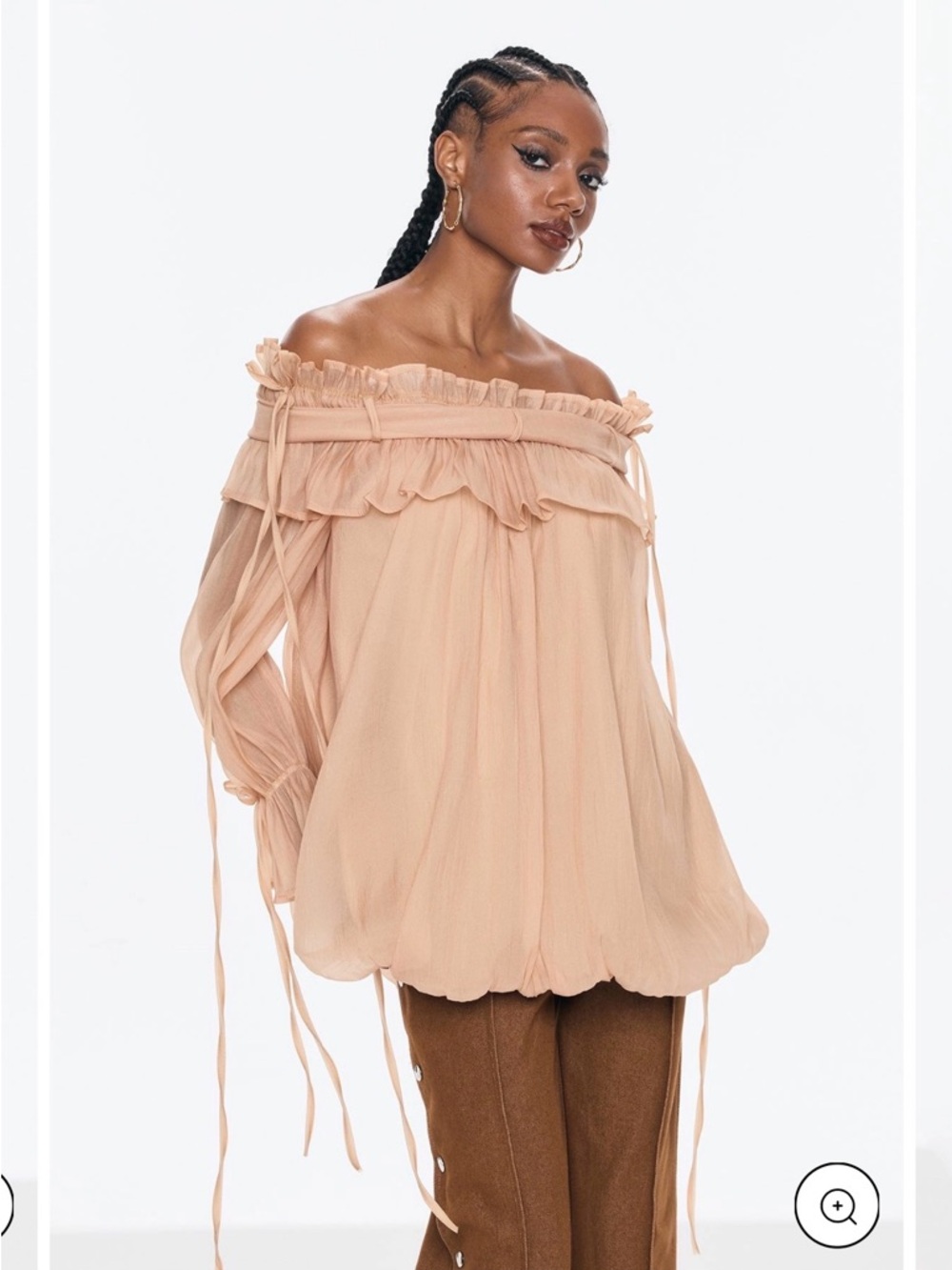 Off-Shoulder Ruffle Peasant Blouse in Nude - Picture 2 of 6